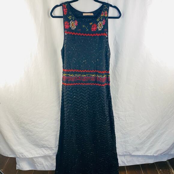 Anthropologie Cecilia Prado Rowan Black Knit Maxi Sweater Dress Medium Boho - Picture 4 of 9